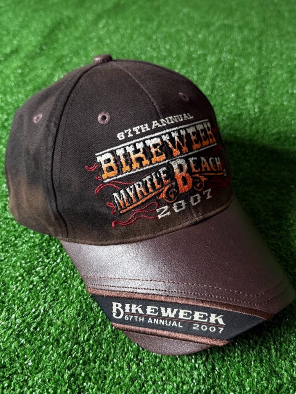 Myrtle Beach Bike Week 2007 67th Annual Faded Brown Leather Bill Cap OS Hat